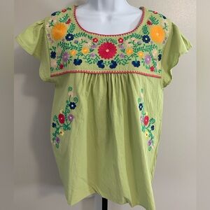NWT Umgee Embroidered Green Floral Peasant Top